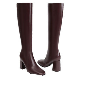 Modatope Knee High Boots Chunky Heel Square Toe Brown Size 6.5 New